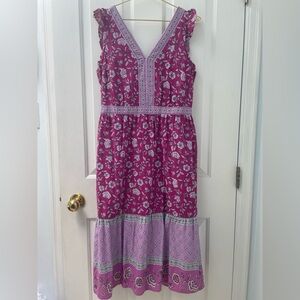10P S/M LOFT Purple and Pink Floral Prairie Dress